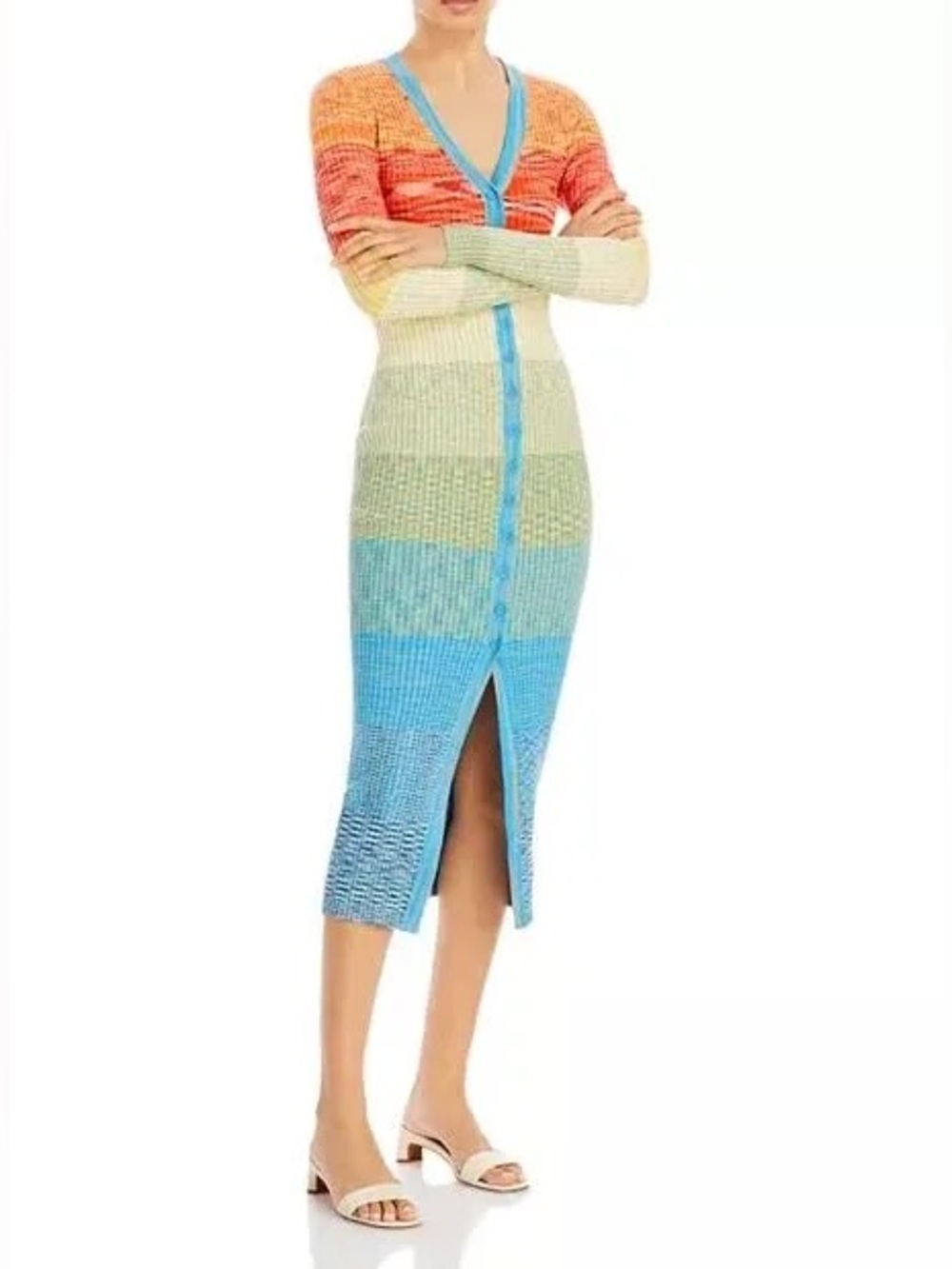 STAUD Multicolor Shoko Striped Knit Blue & Orange Accents Maxi Sweater Dress M - Picture 2 of 16